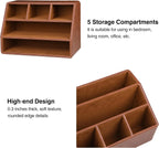 PU Leather Desk Organizer, Luxury Remote Control Holder for Home, Office Desk Accessories Table Caddy Bedside Nightstand Organizer (Brown)