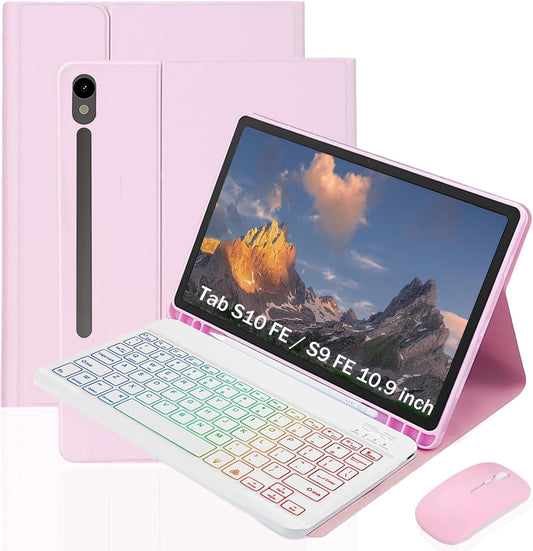 Keyboard Case for Samsung Galaxy Tab S10 FE / S9 FE 10.9 inch/Tab S9 / S8 / S7 11 inch - with 3 Color Backlit Mouse Detachable Keyboard Case