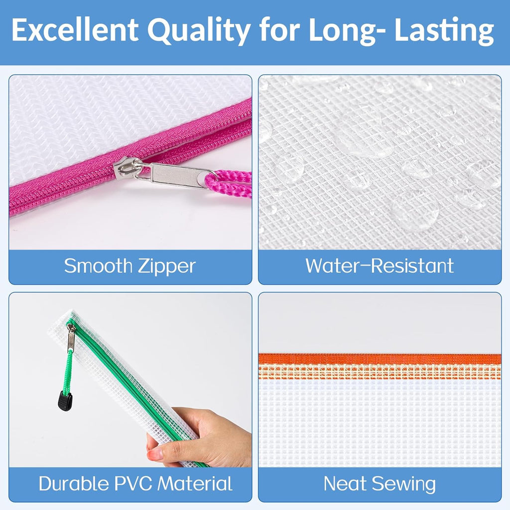 Sooez 24 Pack Super Large Mesh Zipper Pouch Bags, B4 (15.6×11.2 in) Pencil Pouch Bulk with Label Pocket, Waterproof Organizers for Board Game Storage, File Bags for School, Travel & Office, 12 Colors