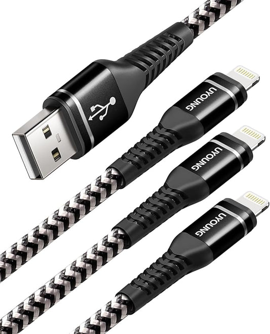 10 FT iPhone Charger Cable 3Pack [Apple MFi Certified] Long Durable Nylon Braided USB Lightning Fast Charging Cord Compatible with iPhone 14/13/12/11/X/XS/XR/SE/8/7/6/5/iPad Pro/Mini/Air(Black)