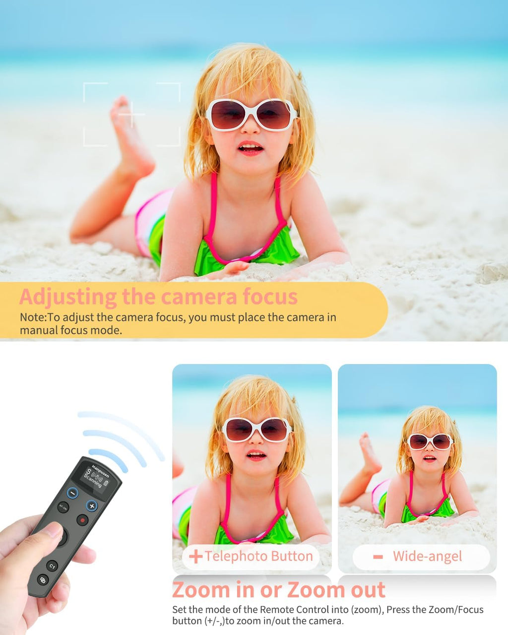 Hanpusen Rechargeable Camera Remote Control for Sony - Wireless Shutter Release with OLED Screen compatiable with ZV-1F,ZV-1II,ZV-1,ZV-E10II,ZV-E10,A6100,A6400,FX30,FX3;Replace Sony RMT-P1BT（Black）