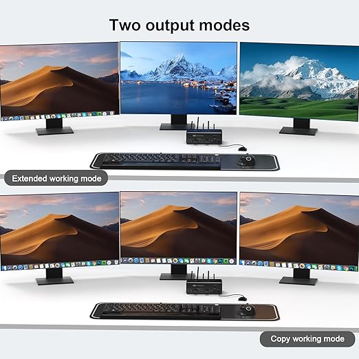 DEMEXBOOK HDMI DisplayPort KVM Switch 3 Monitors 2 Computers 8K@60Hz, 4K@144Hz,Triple Monitor KVM Switches with 4 USB 3.0 Ports, Wired Remote, USB3.0 Cables，Power Adapter Included