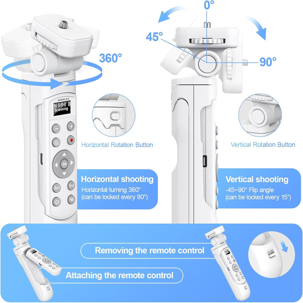 AODELAN for Nikon Camera Tripod with Rechargeable Wireless Shutter Release,Shooting Grip Remote Control Handle for P1000,P950,B600,A1000,Z6 II,Z30,Z50,Z5,Z7 II,Z fc,Z f,Z6 III,Z50 II,P1100,Z5II(White)