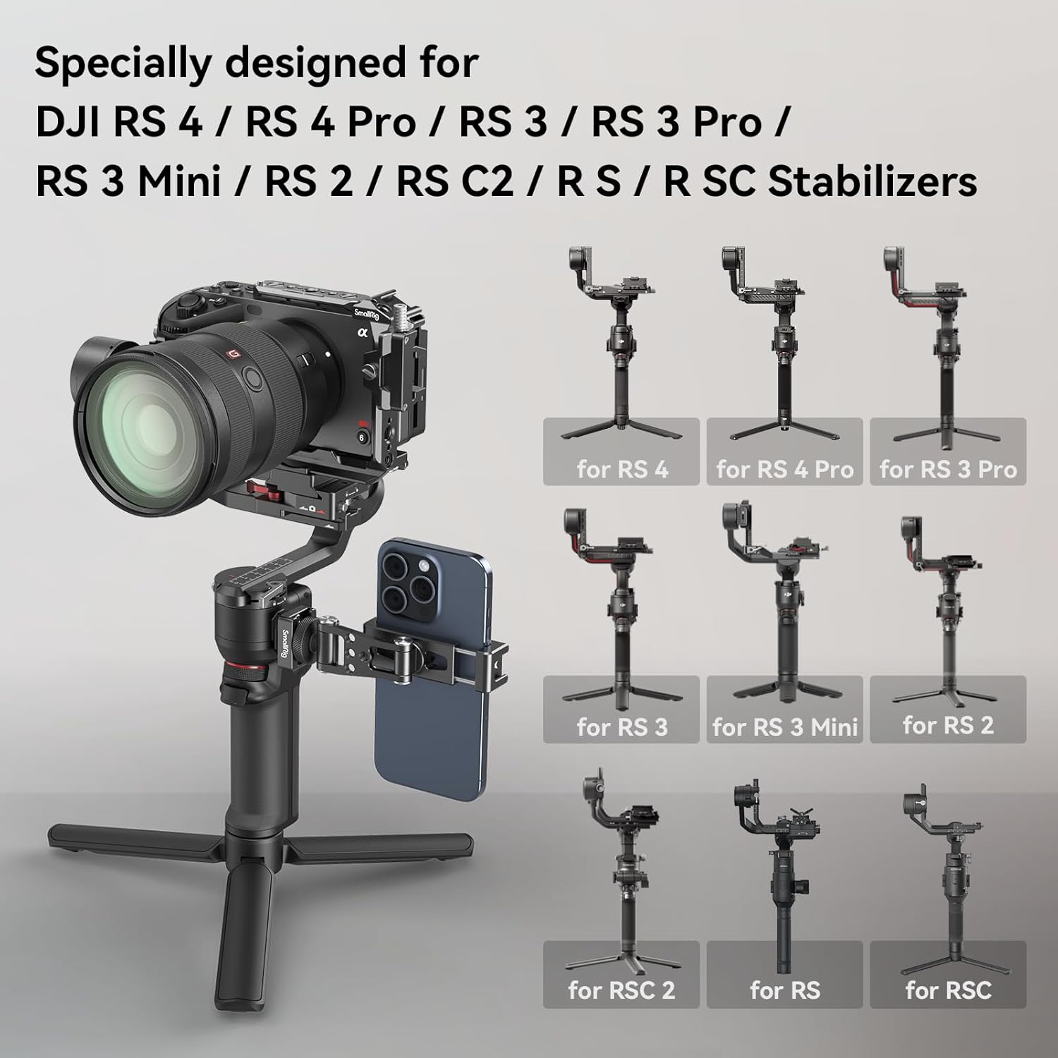 SMALLRIG Universal Phone Tripod Mount, Metal Cell Phone Mount with Cold Shoe Mount and M4 Screws for DJI RS 4 Mini/Pro, Free Adjustment Phone Mount Adapter for iPhone 16 15, for Samsung Galaxy- 4301