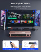 HDMI Switch 5 in 1 Out 4K@60Hz, GANA HDMI Splitter Switcher with Remote, Aluminum HDMI 2.0 Switch Box Hub for 3D, HDCP2.2, HDR, Compatible with Xbox, PS5/4/3,Fire Stick,Roku,Blu-Ray Player, Rose