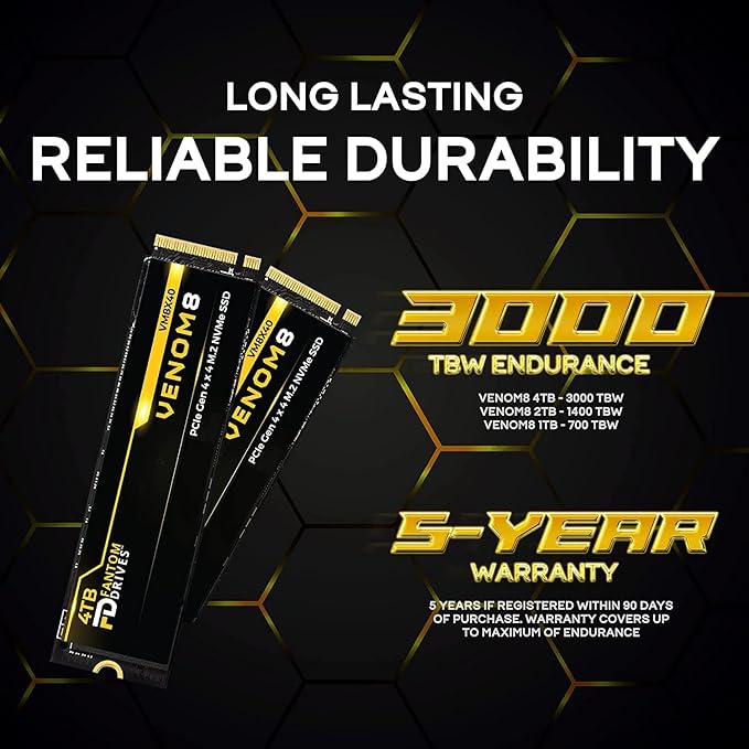 Fantom Drives - VENOM8 2TB NVMe Gen 4 M.2 Internal SSD - PS5 Memory Upgrade 3D NAND TLC – DDR4 DRAM Cache - 7400MB/s Solid State Drive w/ Heatsink (VM8X20-PS5)