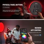 NEEWER 18" RGB LED Round Panel Video Light with APP Control, 65W 6000Lux/0.5m 2500K-8500K RGBCW Photography Studio Lighting /18 Scenes/V Battery Powered for Outdoor Filming Recording Streaming, GR18C