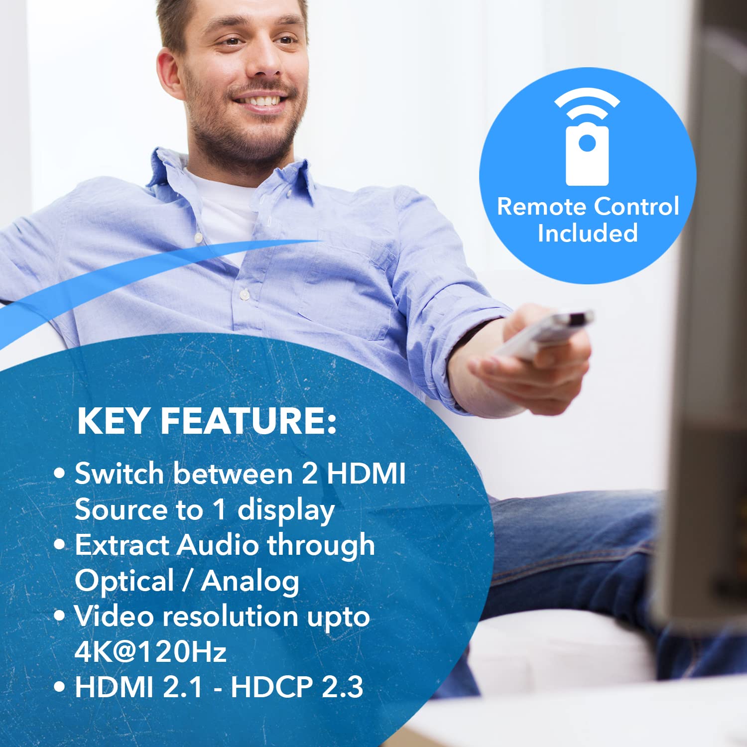 OREI 8K HDMI 2.1 Switch 4K@120hz Switcher 2 in 1 Out, with Audio Extraction 48Gbps Bandwidth, Ideal for Gaming and Streaming (BK-21A)