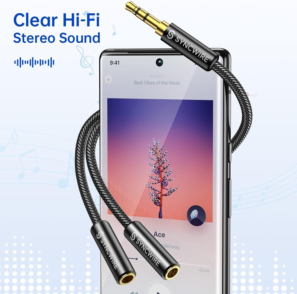 Syncwire Headphone Splitter, Nylon-Braided Extension Cable Audio Stereo Y Splitter (Hi-Fi Sound), 3.5mm Male To 2 Ports 3.5mm Female Headset Splitter for Phone, PS4, Switch, Tablets & More
