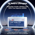 12V 100Ah Pro LiFePO4 Battery, Grade A Battery Cells, Group 31 Deep Cycle Lithium Battery, Built-in 100A BMS, 10-Year Lifetime, Perfect for RV, Solar Home System and Off-grid Application