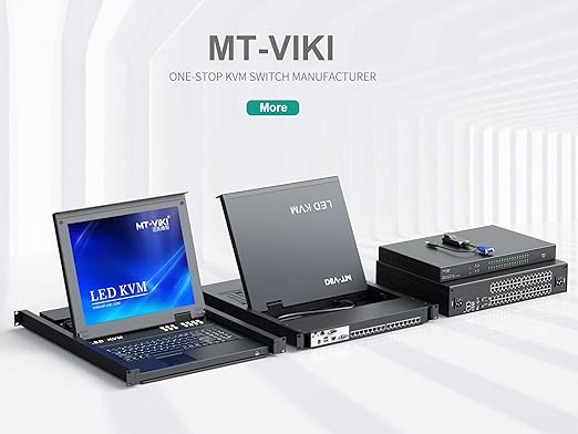MT-VIKI 19'' LCD KVM Console, 16 Port VGA KVM Switch w/Keyboard+Monitor+Mouse+Drawer+Touchpad, Support OSD/Hotkey/Panel Button Switching (Included 16 KVM Cables)