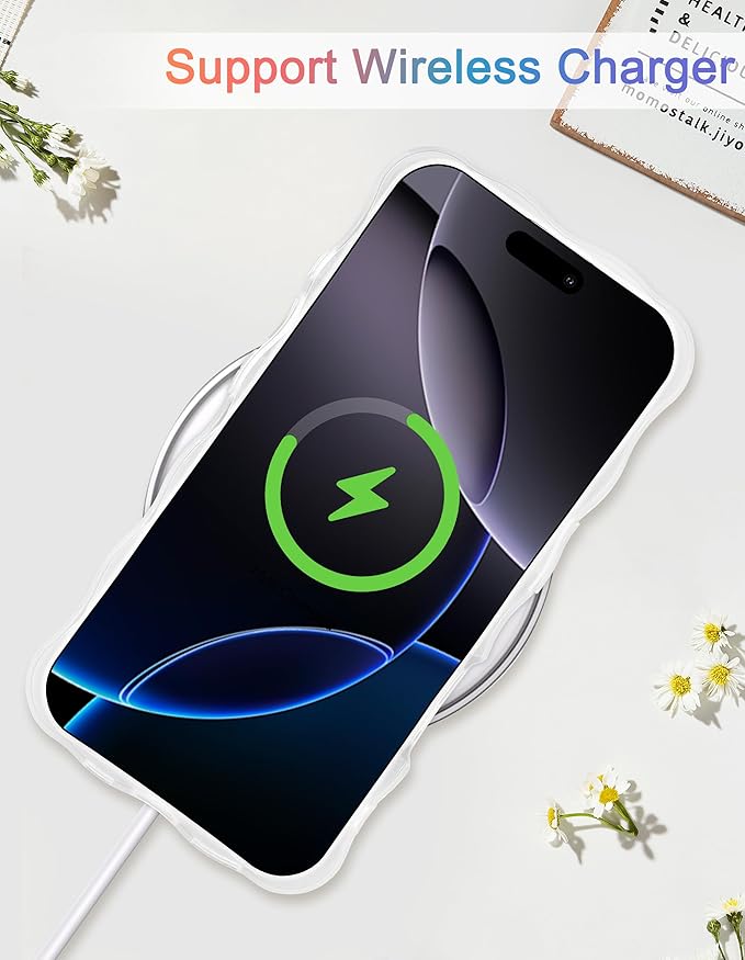 Jusy Compatible with iPhone 16, Colorful Retro Oil Painting Printed Flower Laser Glossy Pattern Cute Curly Wave Phone Case Soft TPU Cover for Girly Women - Orange White