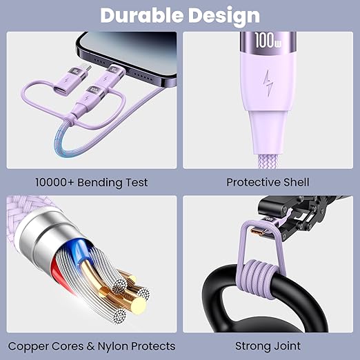 100W USB C Multi Charging Cable, USAMS 4FT 5-in-1 5A Fast Sync Charger Adapter Nylon Braided Type-C Cable for Laptop/Tablet/Phone and More
