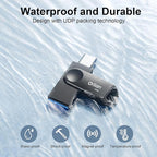 128GB Dual USB Type C +A Flash Drive 2-in-1 OTG USB 3.0 Thumb Drive Metal UDP Waterproof Swivel Design Portable for PC Laptop Tablet Android Smartphone iPhone 15 and More, Black