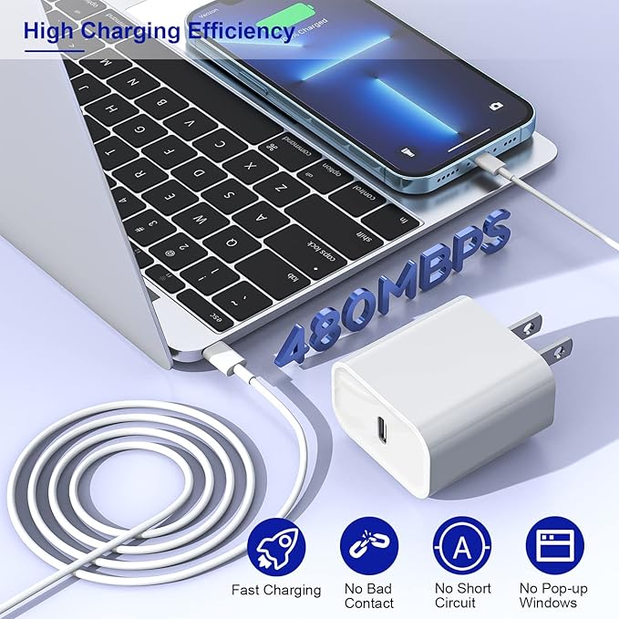 10FT iPhone Fast Charger,3Pack Extra Long[Apple MFi Certified]iPhone Charger Fast Charging Quick 10Foot USB C to Lightning Cable Cord Adapter Block for iPhone 14 Pro Max/14 Plus/13/12Mini/11/XS/X/iPad