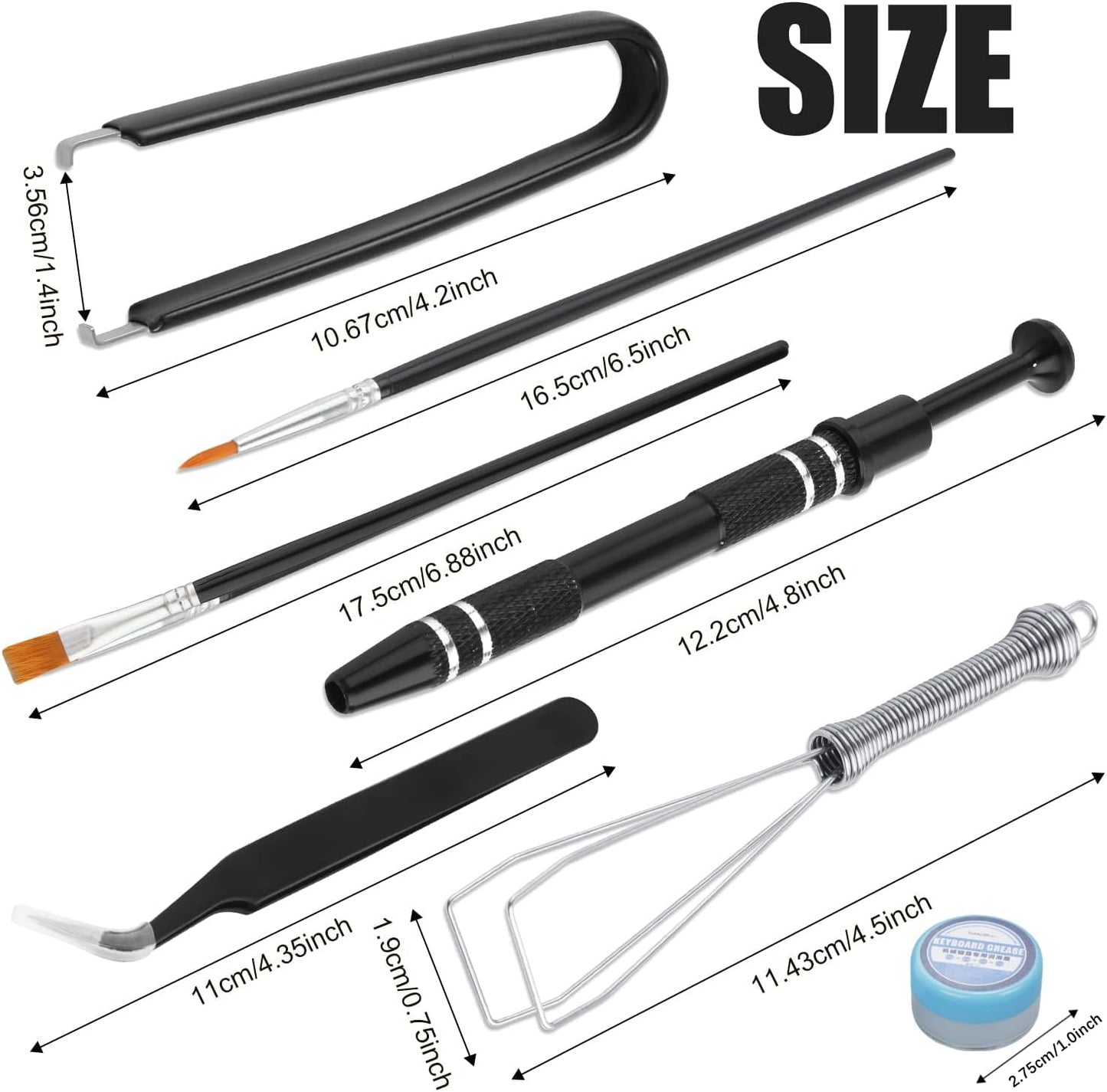 Keyboard Remover Tool Kit-7-Piece Set, Keycap Puller Include 5g Keyboard Lube, Switch Puller, Lubricating Pen, Cleaning Brush, Tweezers, 4-Jaw Gripper, and Key Cap Puller