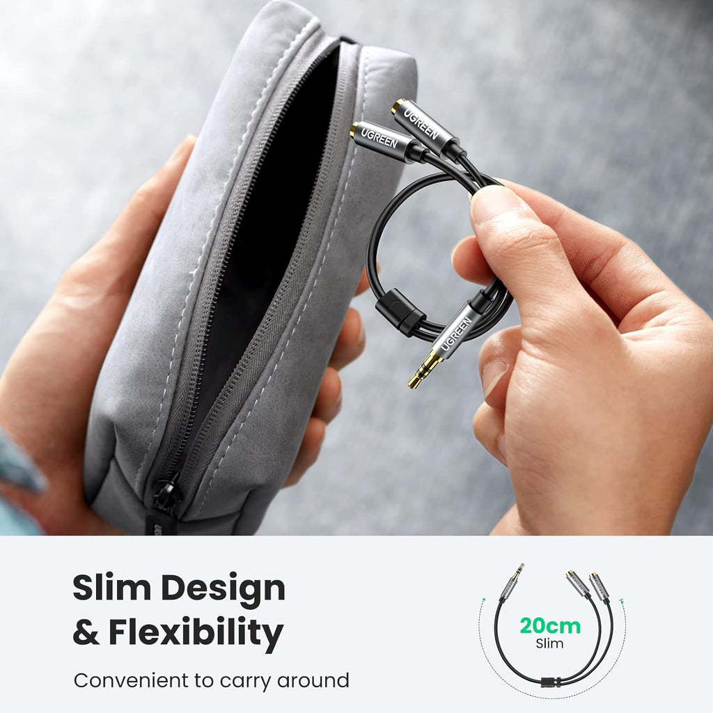 UGREEN Headphone Splitter 3.5mm Audio Stereo Y Splitter Aux Extension Cable Male to Female Dual Headphone Jack Adapter for Earphone Compatible with Switch 2/PS4/PS5 iPhone iPad, Tablet, Laptop, 7.87"