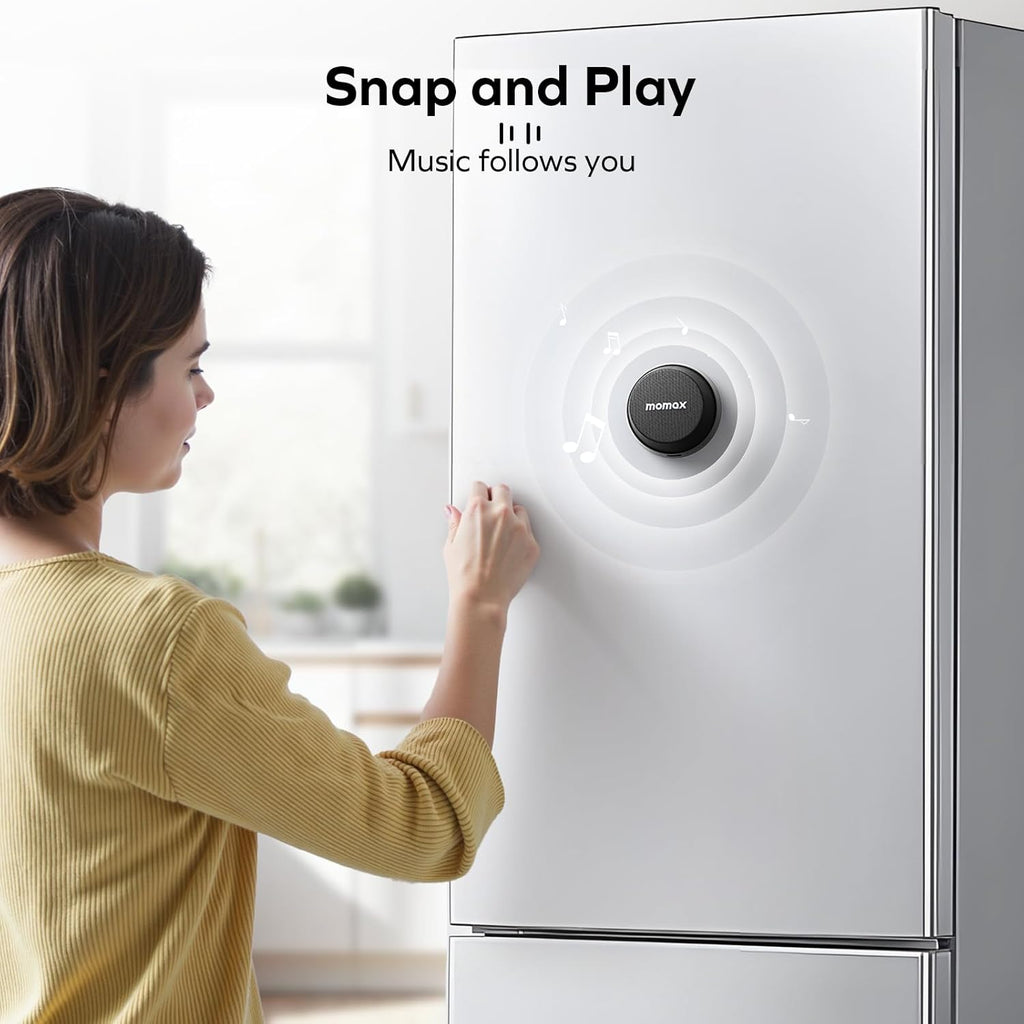 MOMAX Magnetic Portable Bluetooth Speaker - Mini Waterproof Shower Speaker with Bass, 12H Playtime, Outdoor Speaker True Wireless Stereo Pairing for Golf, Beach, Home, Travel, Gift Ideas