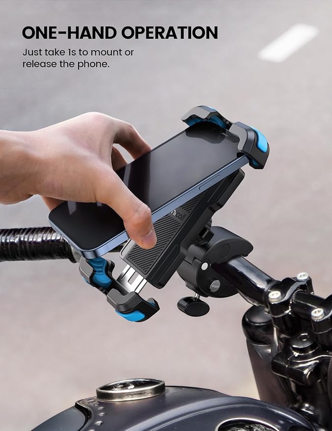 Lamicall Motorcycle Bike Phone Mount - Upgrade Quick Install Handlebar Holder Clip for Bicycle Scooter, Cell Phone Clamp for iPhone 15 14 13 Pro Max, Galaxy S24 and More 4.7-6.8" Phone, Blue
