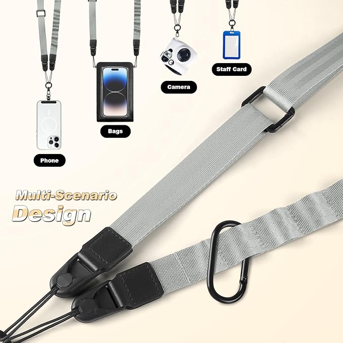 Adjustable Crossbody Phone Lanyard, Universal Phone Wrist Strap and Phone Neck Strap with Tether Tab, Phone Lanyard with Quick Release, Suitable for iPhone and Most Smartphones, Grey