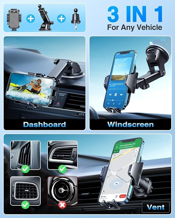 VANMASS Car Phone Holder 2025 Ultimate Military-Grade Phone Holder for Your Car Windshield Dashboard【Newest Best Strongest】 Cell Phone Car Mount with Patent & Safety Certs for iPhone Samsung Android