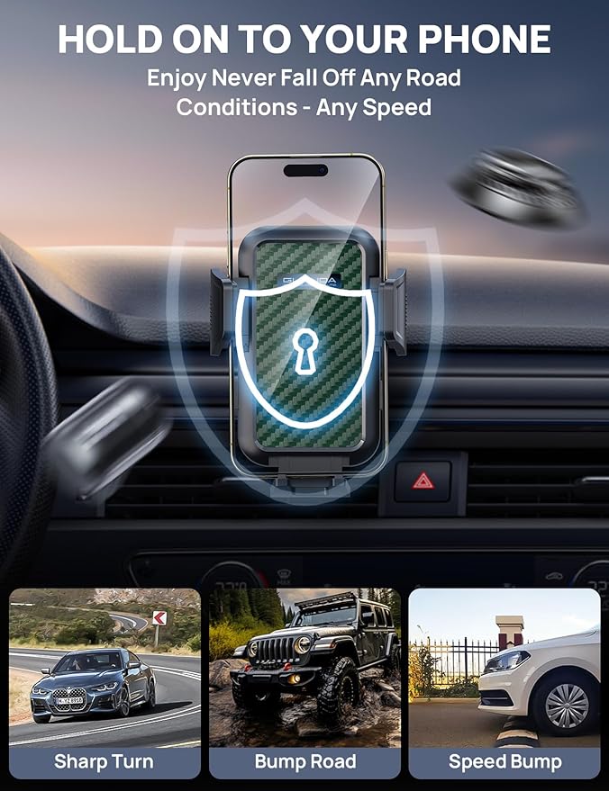 [2025 New] Dashboard Phone Holders for Your Car [Military Grade Stable] Phone Holders for Your Car, Non-Slip Silicone Carbon Fiber Car Phone Mount, Rotatable Suction Cup for All Phone, Green