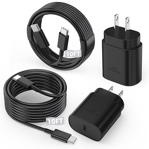10FT Super Fast Charger Type C, 2Pack 25W USB C Wall Charge 10Foot Long Android Type C Charger Cable Fast Charging for Samsung Galaxy S25 Ultra/S25/S25+/S24+/S24 Ultra/S24/S24+/S23 Ultra/S22 Ultra/S21