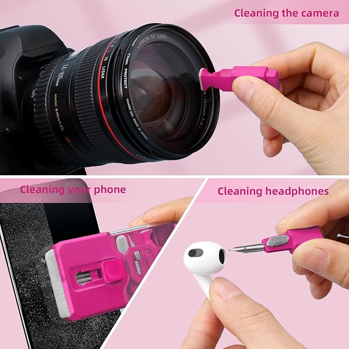 Ordilend Keyboard Cleaner Laptop Cleaning Kit, Car Accessories for Women Interior, Desk Accessories Office Supplies for Women, Patented Camera Cleaning Kits, HotPink