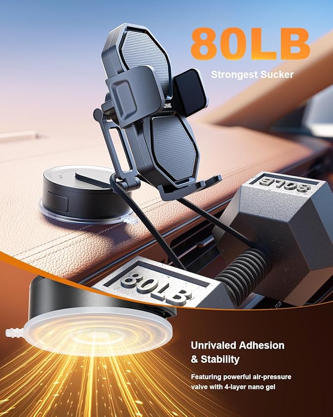 SUPERONE 3-in-1 Car Phone Holder [Strongest Suction Cup & Clip] 360° Adjustable Car Phone Mount for Dash/Vent/Windshield, Phone Holders for Your Car Accessories for iPhone 16/15/14/13 Samsung Android