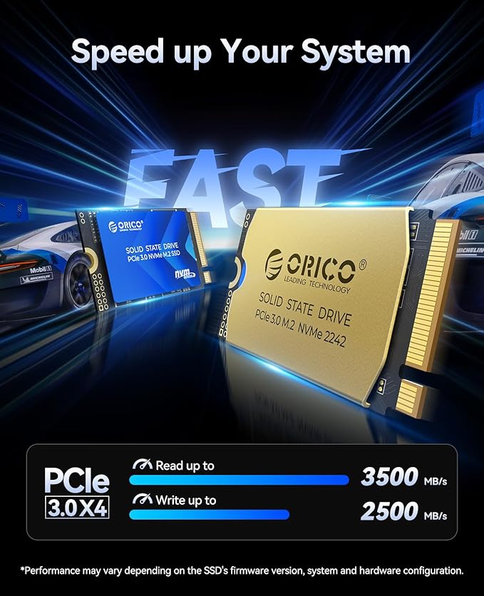 ORICO M.2 2242 NVMe SSD 1TB, PCIe 3.0 with 3500MB/s Read Speed, Premium NAND, Copper Heatsink for Laptops, Mini PCs, IoT Devices, and DIY External Drives - J10-2242