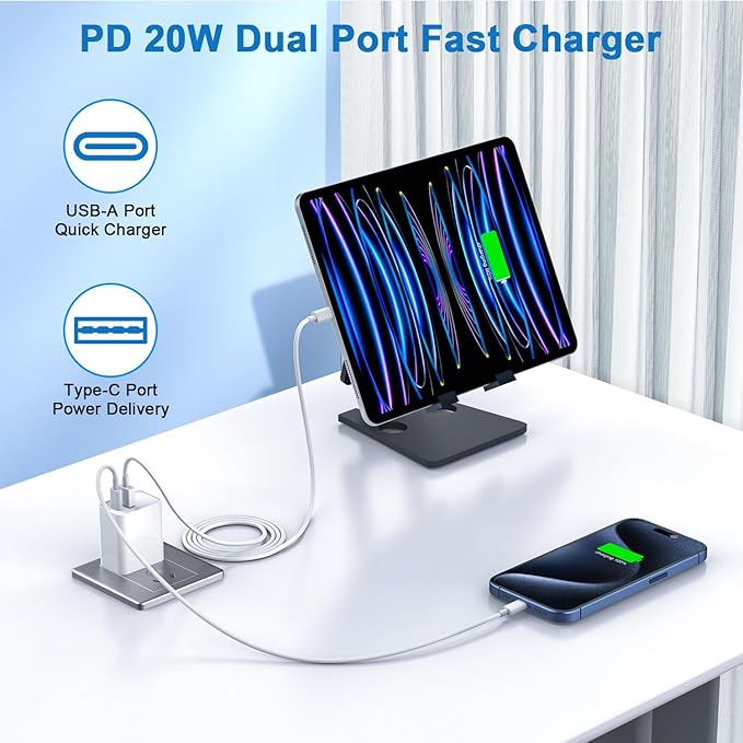10FT iPhone 16e Fast Charger,2Pack 20W Dual Port USB C+A Power Adapter 10Foot Long USB C to C Fast Charging Cable Cord Quick Charging for iPhone 16e/16/16 Pro/15/15 Pro/Pro Max/Plus,iPad Pro/Air/Mini