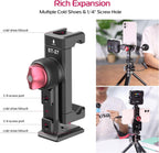 Metal Phone Tripod Mount 3 Cold Shoes & Arca Port, 360° Smartphone Tripod Adapter for iPhone Samsung Cell Phone Stand Holder for Desktop Video Live Streaming Vlogging Rig