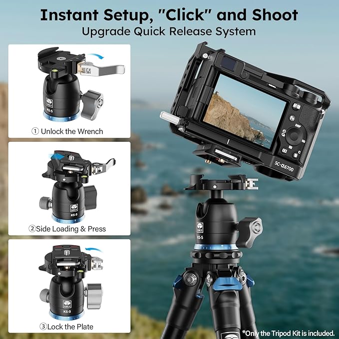 SIRUI Mini Tripod with 360° Panoramic Ball Head, Tabletop Travel Tripod for Camera, Quick Release System, Max Load 33lbs/15KG, Max Height 16.7”, AM-203+KS-5 (AM-203+KS-5)