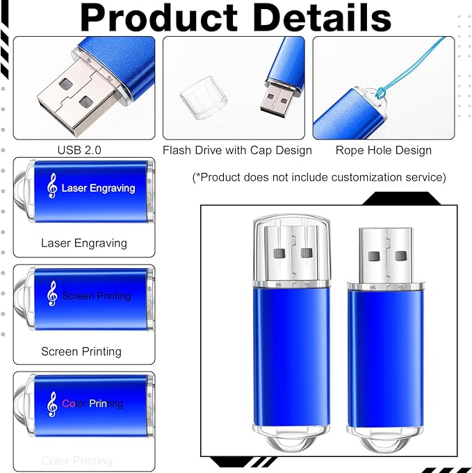 Hoteam 50 Pack USB 2.0 Flash Drives Bulk Blue Portable Thumb Drive with Hat USB Sticks Bulk with 50 Pcs Lanyards for Data Storage File Sharing Commercial Gift(256MB)