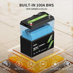 12V 100Ah LiFePO4 Lithium Battery, Built-in 100A BMS with Low-Temp Protection, 15000+ Deep Cycles & 1280Wh Energy for RV, Solar, Marine, Trolling Motor, Home Storage