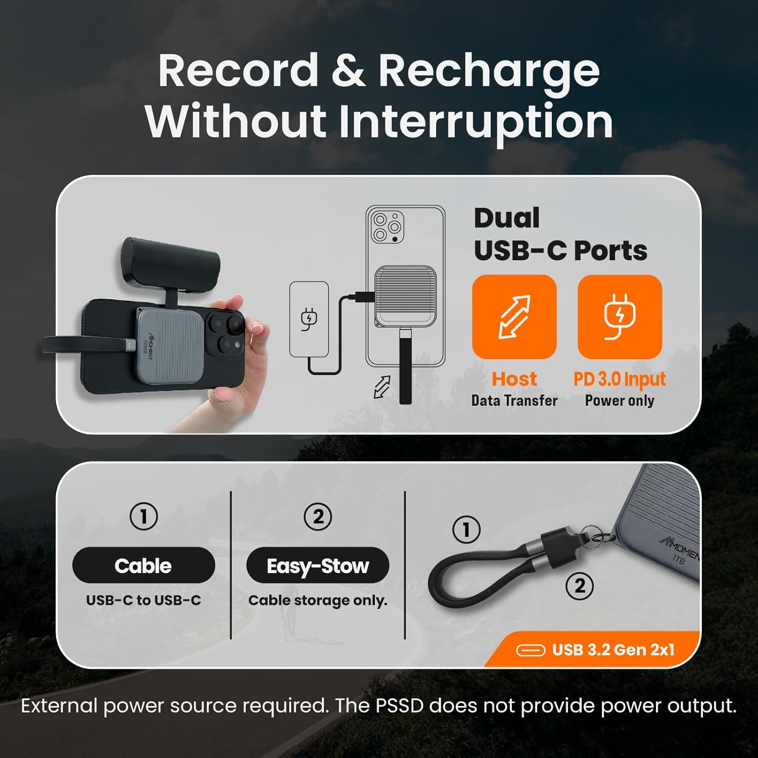 MMOMENT 512GB Magnetic External Portable SSD – 950MB/s Read – for ProRes 4K – Phone SSD Compatible with MagSafe, USB-C, USB-A, iPhone 15/16, Mac, PC (MU P100)