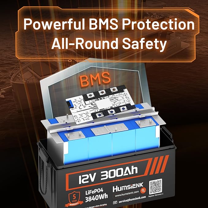 Bluetooth 12V 300Ah Battery LiFePO4 Lithium Built-in 100A BMS, 15000 Deep Cycles Battery 3840Wh with Low-Temp Protection for RV Marine Trolling Motor Home Energy Storage Off-Grid Living, 2 PACK