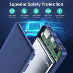 [2 Pack] Portable Charger Power Bank 10000mAh,Ultra Slim Compact External Battery Pack with USB C Input & Output Backup Charger Compatible with iPhone 16/15/14/13, Galaxy S24,Android etc-Blue+White