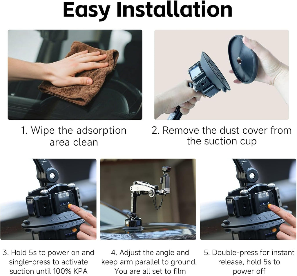 MOVMAX Blade Arm Solar Powered Electronic Suction Kit, Shock Absorber Arm Car Mount for DJI Pocket 3, GoPro Hero 13, 360 Action Cameras with Auto Pressure Detection & LCD Display, Pocket 3 Accessories