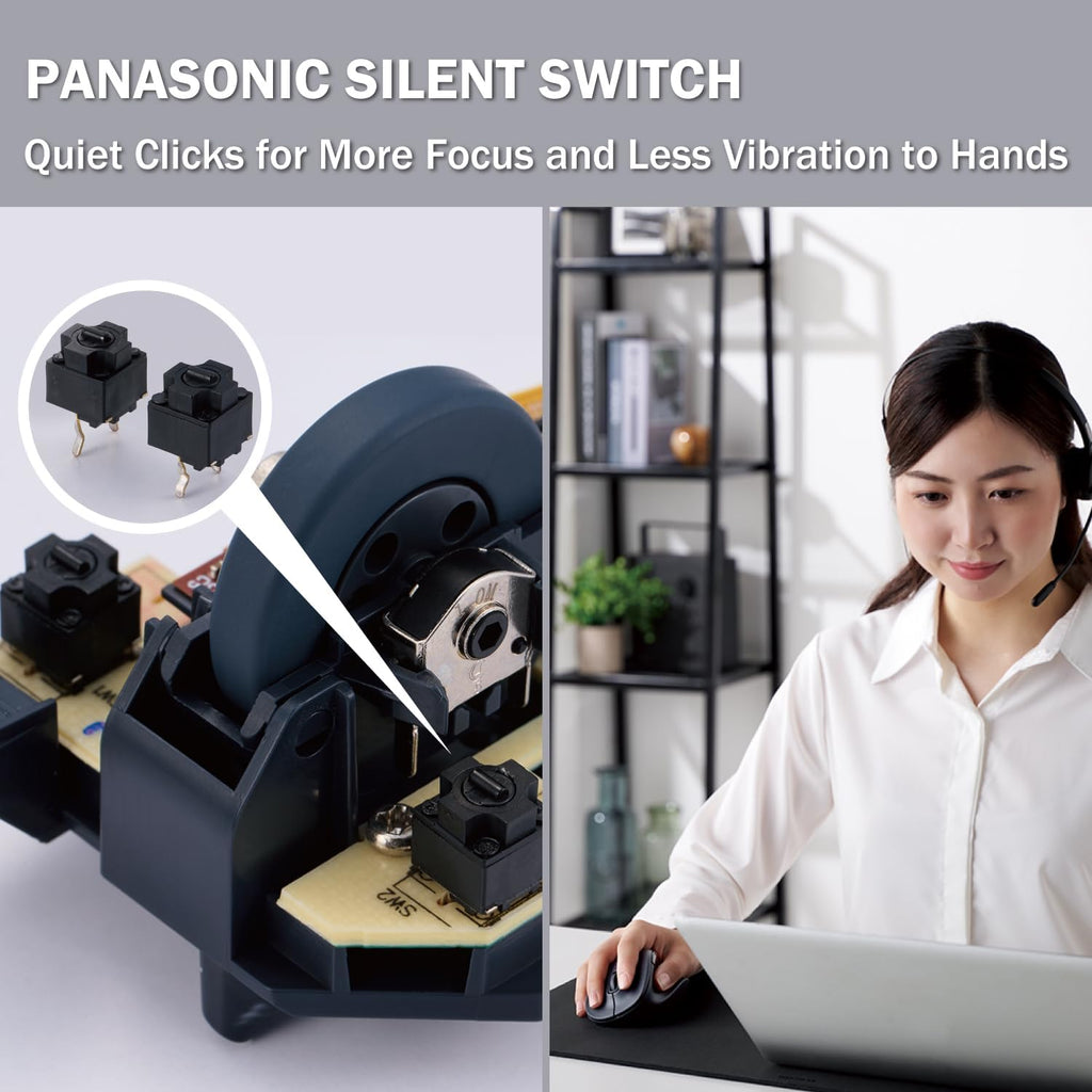 ELECOM Wireless Ergonomic Shape Mouse, 2.4GHz with Mini USB Receiver, Silent Click, Right Hand 2000DPI, 5 Buttons, Optocal Sensor, Compatible with PC, Mac, Laptop, EX-G, Msize Black (M-XGM30DBSKBK)