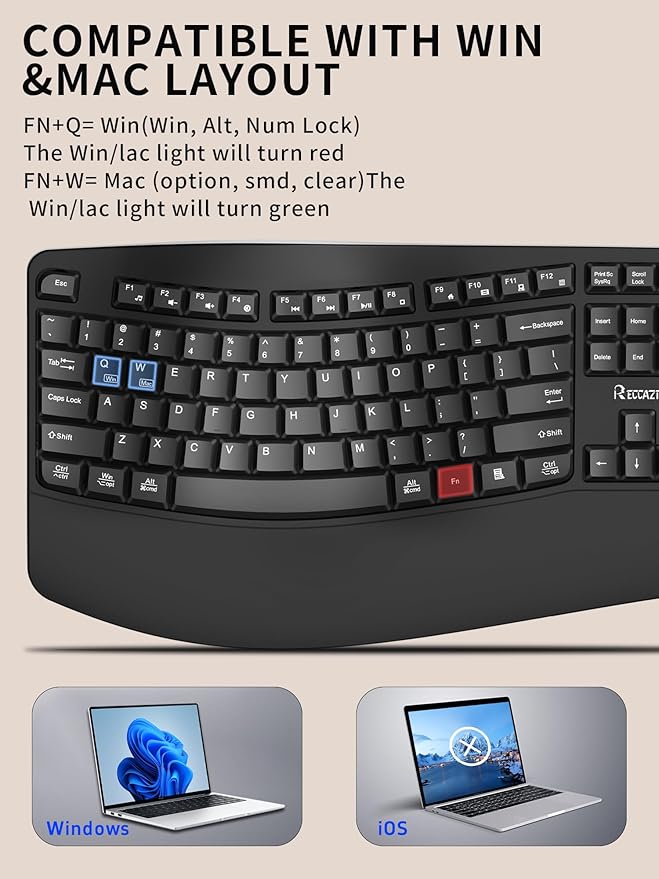 Wireless Keyboard and Mouse Combo,2.4G Full Size Wave Keys Ergonomic Keyboard with Wrist Rest for Natural Typing, 3 DPI Adjustable Ergonomic Silent Mouse for Computer/Laptop/Windows/Mac (Black)