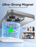 MAGIC JOHN 360° Rotatable Magnetic Invisible Stand for iPhone 15 Pro Max Case [Anti-Slip Grip] [Compatible with MagSafe] 16FT Shockproof for iPhone 15 Pro Max Case with Kickstand, Gray