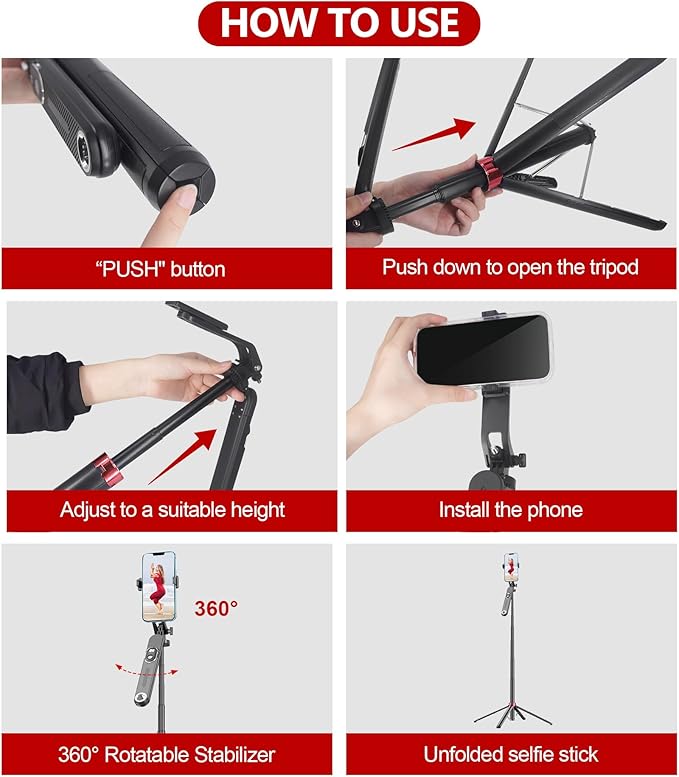 Huryfox Selfie Stick Phone Tripod - 71 inch Tall Cell Phone Holder with Detachable Wireless Remote, Phone Stand for Recording, Video and Picture, Compatible with iPhone, Android Phone, Camera & Gopro