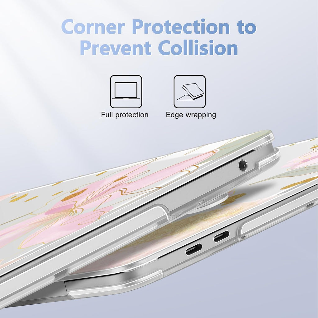 Case for MacBook Pro 13 inch with/Without Touch Bar (2016-2022, M2 A2338 M1 A2289 A2251 A2159 A1989 A1706 A1708), Hard Shell + Keyboard Cover + Dust Plug - Gold Blossom Flowers