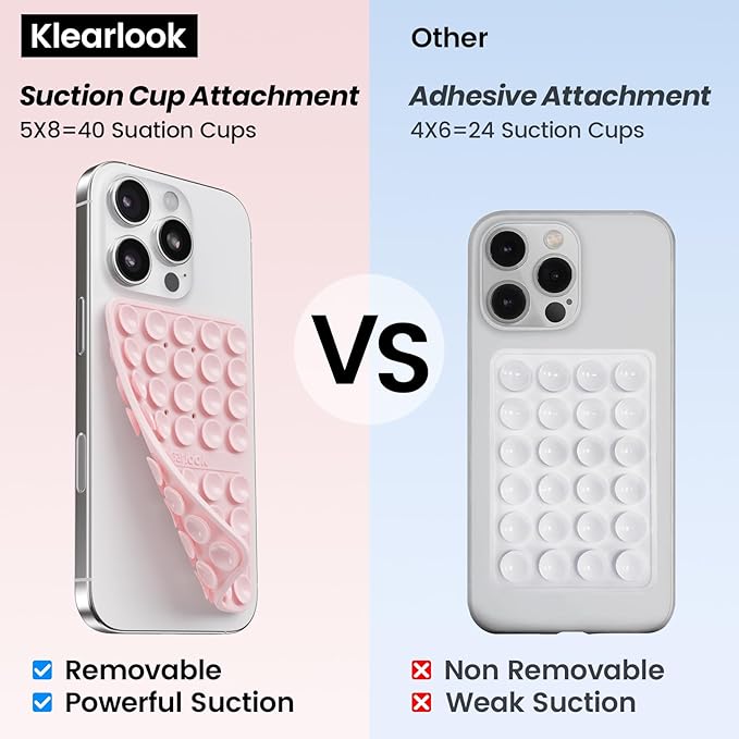 Klearlook 4Pack Silicone Suction Cup Phone Case Mount Double Sided, Sticky Phone Grip for Cell Phone, Hands-Free Phone Accessories for Selfies and Videos, Clear & Light Pink & Light Blue & Black