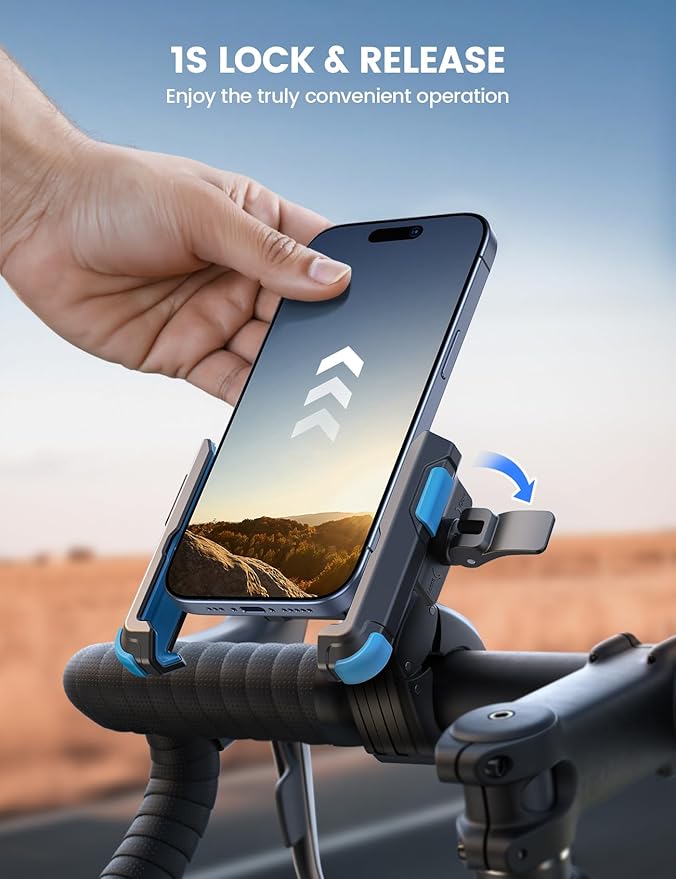 Lamicall Motorcycle Bike Phone Mount - [1s Quick Release] Bike Cell Phone Holder Clip, Bicycle Scooter Handlebar Clamp, for iPhone 16 15 14 Pro Max, Galaxy S25 S24 Ultra, 4.7-7" Phones, Blue