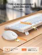 SABLUTE Ergonomic Wireless Keyboard and Mouse Combo - Wave Keyboard with Soft Leather Wrist Rest, Resistant Keys, RGB Backlit Rechargeable Set for PC/Mac/Chromebook (White)