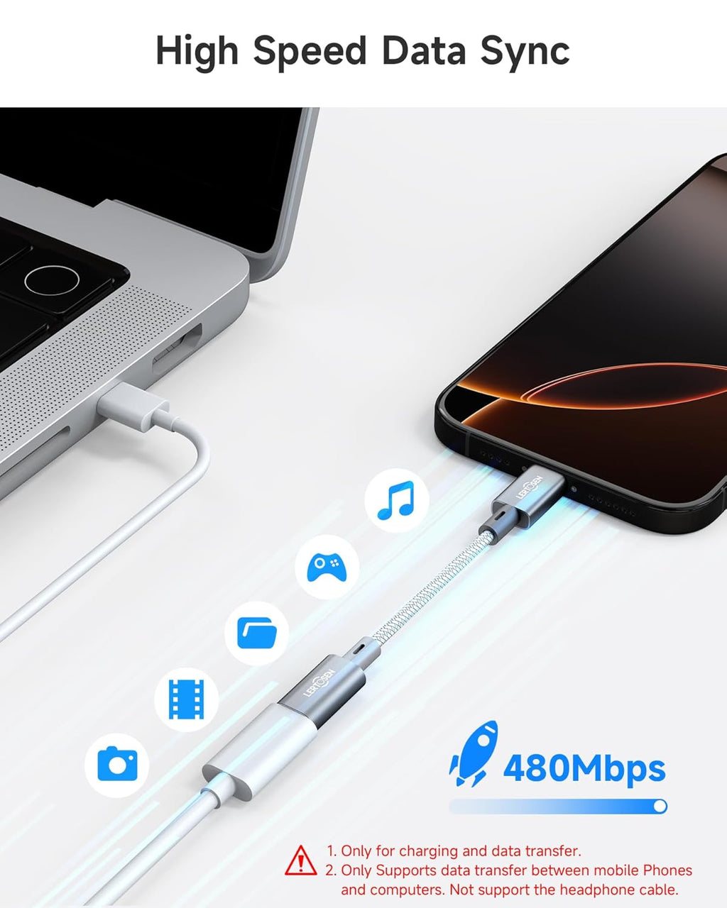 2 Pack 27W USB C to Lightning Cable Adapter, PD Fast Charging & Data Transfer, Type C Female to Lightning Male Charger Converter Cord for iPhone 14/13/12/11,iPad, Airpods,Not for Audio/Headphone/OTG