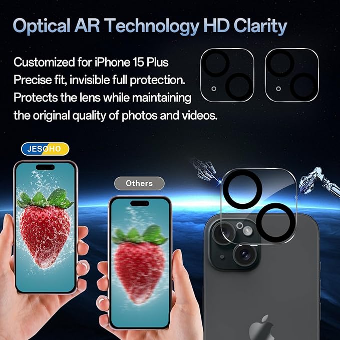 Screen Protector for iPhone 15 Plus [6.7 Inch],2 pcs Colorless Anti-Blue Light Tempered Glass Films, HD Clear, 9H Hardness, No Bubbles, Case Friendly with 2 pcs Camera Lens Protector