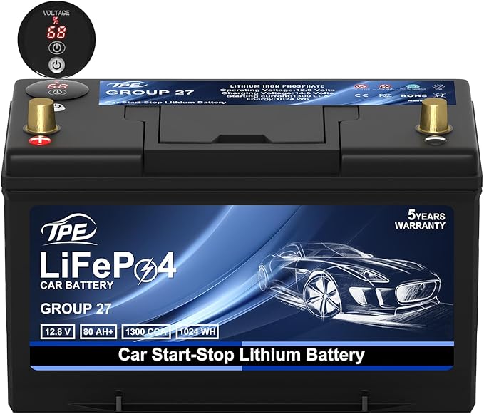 TPE Car Start-Stop Lithium Battery BCI GROUP 27 12V 80AH Car Battery with 1300CCA – High-Performance Automotive Battery with 60 Months Warranty